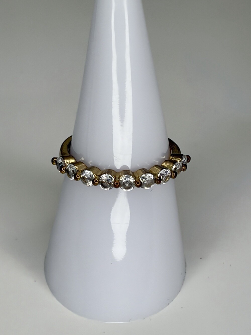 Vtg Gold Vermeil Sterling Silver S925 CZ Round Half Eternity Band Ring Sz 7.5